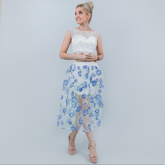 Blue Floral Midi Skirt - Picture 4 of 8